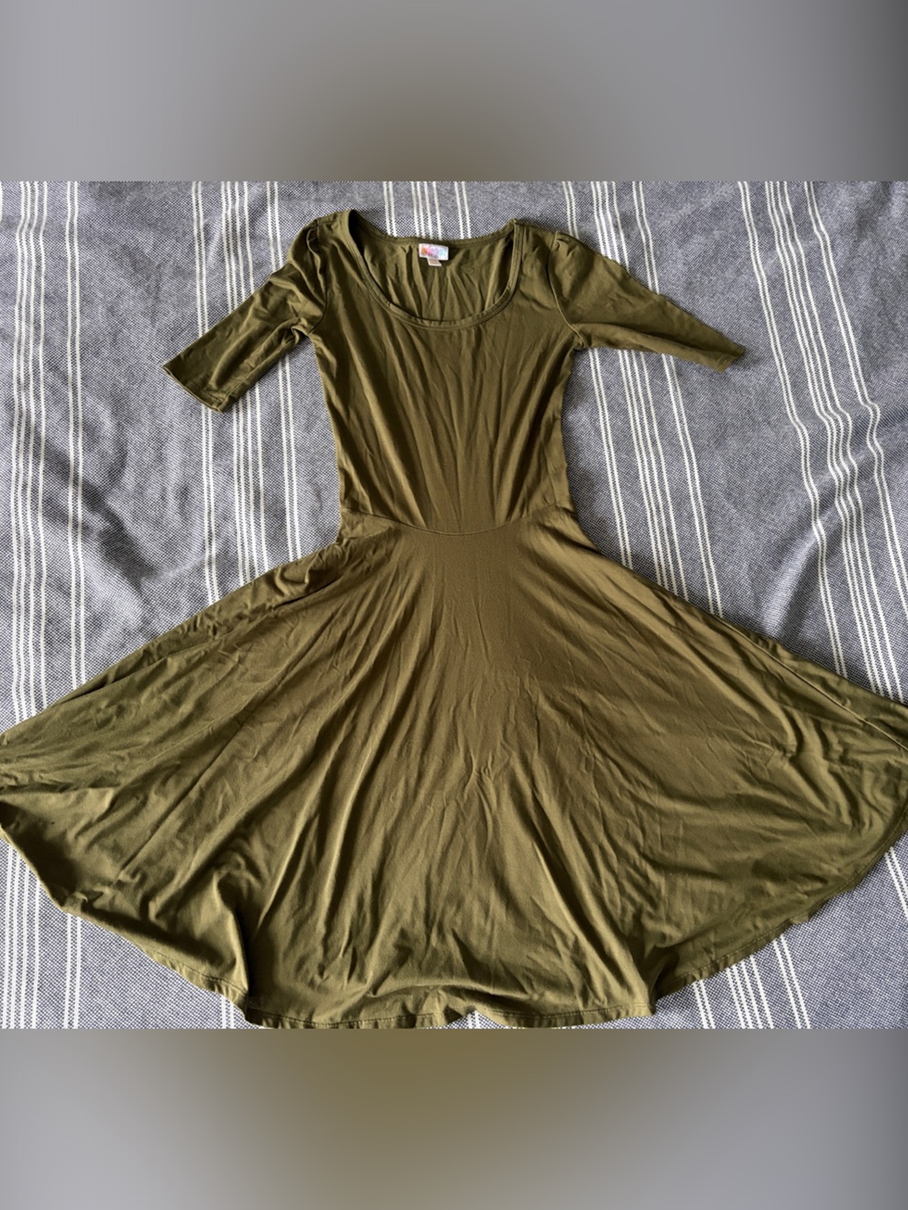 LuLaRoe Olive Green Midi Fit-and-Flare Dress